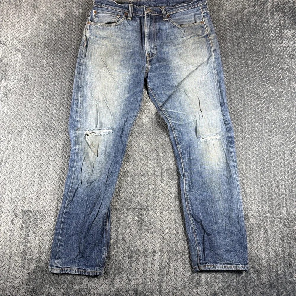 Levis 522 Jeans Mens 34x30 Blue Slim Straight Stretch‎ Medium Wash Distressed